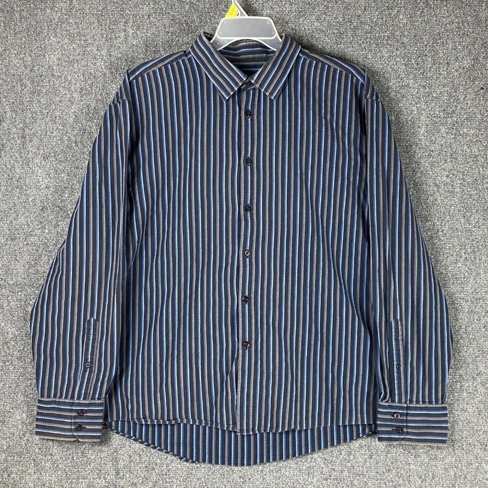 William Long Sleeve Button Up Shirt XXL Men's Striped 100% Cotton 2XL Adults
